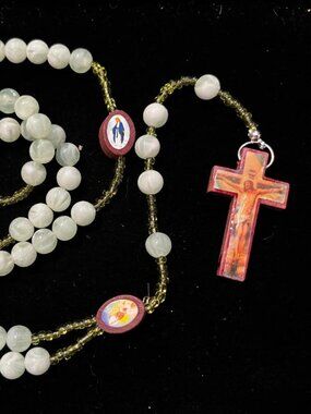 Sea Foam Green Bead and Wooden Crucifix Rosary